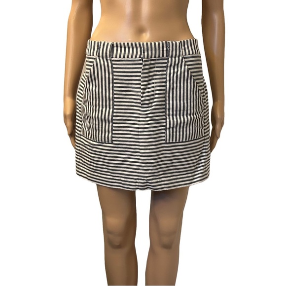 Madewell Women's Mini Skirt Size 4 Linen Blend Striped Pockets Front Closure GUC - Picture 1 of 12